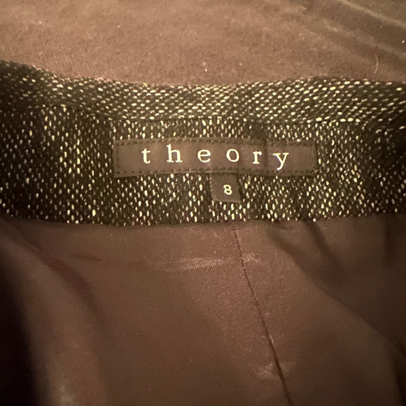 Theory Womens Crop Blazer Jacket Long Sleeve Notch Lapel Hook Closure Tweed - Picture 2 of 6